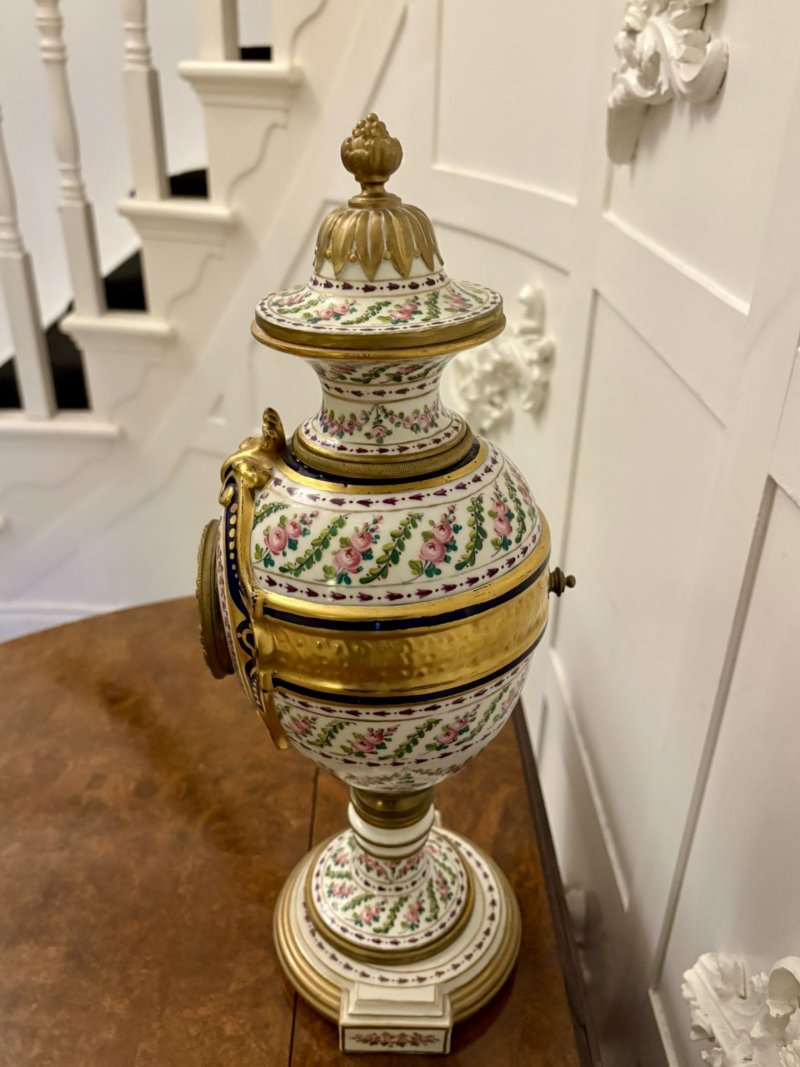 Outstanding Quality Antique French Victorian Hand-Painted Porcelain Urn Mantel Clock